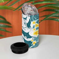 Maori Manta Ray Plumeria Teal 4 in 1 Can Cooler Tumbler
