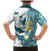 Maori Manta Ray Plumeria Teal Family Matching Mermaid Dress and Hawaiian Shirt LT01 - Polynesian Pride