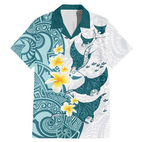 Maori Manta Ray Plumeria Teal Family Matching Mermaid Dress and Hawaiian Shirt LT01 Dad's Shirt - Short Sleeve Teal - Polynesian Pride