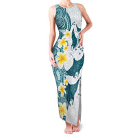 Maori Manta Ray Plumeria Teal Family Matching Tank Maxi Dress and Hawaiian Shirt LT01 Mom's Dress Teal - Polynesian Pride