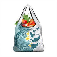 Maori Manta Ray Plumeria Teal Grocery Bag