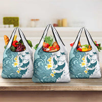 Maori Manta Ray Plumeria Teal Grocery Bag