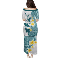 Maori Manta Ray Plumeria Teal Puletasi