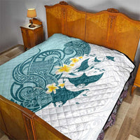 Maori Manta Ray Plumeria Teal Quilt LT01 - Polynesian Pride
