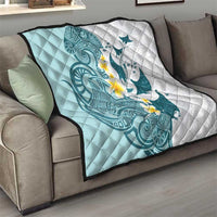 Maori Manta Ray Plumeria Teal Quilt LT01 - Polynesian Pride