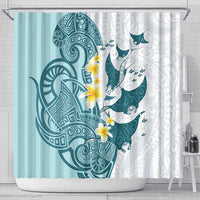 Maori Manta Ray Plumeria Teal Shower Curtain LT01 - Polynesian Pride