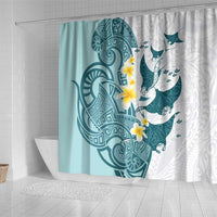 Maori Manta Ray Plumeria Teal Shower Curtain LT01 - Polynesian Pride