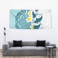 Maori Manta Ray Plumeria Teal Tapestry