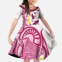 Maori Manta Ray Plumeria Royal Pink Family Matching Off Shoulder Maxi Dress and Hawaiian Shirt LT01 Daughter's Dress Pink - Polynesian Pride
