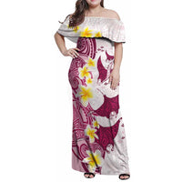 Maori Manta Ray Plumeria Royal Pink Family Matching Off Shoulder Maxi Dress and Hawaiian Shirt LT01 Mom's Dress Pink - Polynesian Pride