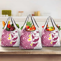 Maori Manta Ray Plumeria Royal Pink Grocery Bag