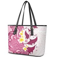 Maori Manta Ray Plumeria Royal Pink Leather Tote Bag