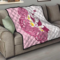 Maori Manta Ray Plumeria Royal Pink Quilt LT01 - Polynesian Pride