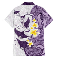 Maori Manta Ray Plumeria Deep Purple Family Matching Short Sleeve Bodycon Dress and Hawaiian Shirt LT01 - Polynesian Pride