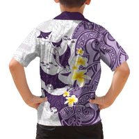 Maori Manta Ray Plumeria Deep Purple Family Matching Tank Maxi Dress and Hawaiian Shirt LT01 - Polynesian Pride