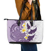 Maori Manta Ray Plumeria Deep Purple Leather Tote Bag