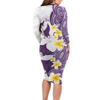 Maori Manta Ray Plumeria Deep Purple Long Sleeve Bodycon Dress