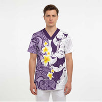 Maori Manta Ray Plumeria Deep Purple Scrub Top LT01 - Polynesian Pride