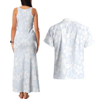 Plumeria Floral White Sunday Couples Matching Tank Maxi Dress and Hawaiian Shirt
