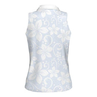 Plumeria Floral White Sunday Women Sleeveless Polo Shirt