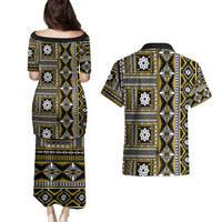 Fiji Masi Tapa Pattern Yellow Couples Matching Puletasi and Hawaiian Shirt LT01 - Polynesian Pride
