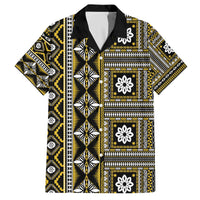 Fiji Masi Tapa Pattern Yellow Family Matching Off The Shoulder Long Sleeve Dress and Hawaiian Shirt - Polynesian Pride