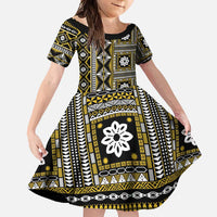 Fiji Masi Tapa Pattern Yellow Family Matching Tank Maxi Dress and Hawaiian Shirt - Polynesian Pride