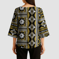 Fiji Masi Tapa Pattern Yellow Kimono Sleeve Blouse - Polynesian Pride