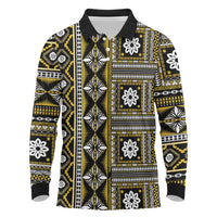 Fiji Masi Tapa Pattern Yellow Long Sleeve Polo Shirt - Polynesian Pride
