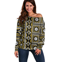 Fiji Masi Tapa Pattern Yellow Off Shoulder Sweater - Polynesian Pride