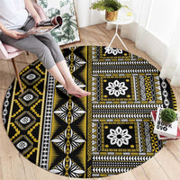 Fiji Masi Tapa Pattern Yellow Round Carpet - Polynesian Pride