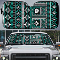 Fiji Masi Tapa Pattern Teal Auto Sun Shade - Polynesian Pride