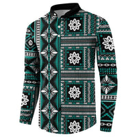 Fiji Masi Tapa Pattern Teal Button Sweatshirt - Polynesian Pride