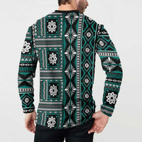 Fiji Masi Tapa Pattern Teal Button Sweatshirt - Polynesian Pride