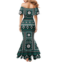 Fiji Masi Tapa Pattern Teal Family Matching Mermaid Dress and Hawaiian Shirt - Polynesian Pride