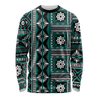 Fiji Masi Tapa Pattern Teal Long Sleeve Shirt - Polynesian Pride