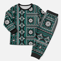 Fiji Masi Tapa Pattern Teal Christmas Pajama Set - Polynesian Pride