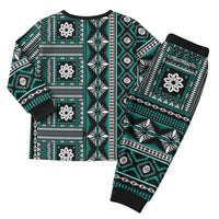 Fiji Masi Tapa Pattern Teal Christmas Pajama Set - Polynesian Pride