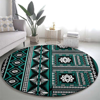 Fiji Masi Tapa Pattern Teal Round Carpet - Polynesian Pride
