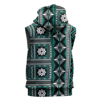 Fiji Masi Tapa Pattern Teal Sleeveless Zip Hoodie - Polynesian Pride