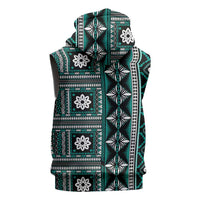 Fiji Masi Tapa Pattern Teal Sleeveless Zip Hoodie LT01 - Polynesian Pride