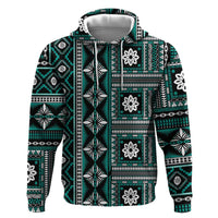 Fiji Masi Tapa Pattern Teal Zip Hoodie - Polynesian Pride