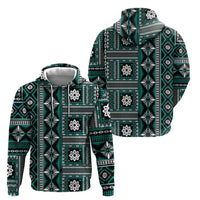 Fiji Masi Tapa Pattern Teal Zip Hoodie - Polynesian Pride