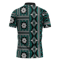 Fiji Masi Tapa Pattern Teal Zipper Polo Shirt - Polynesian Pride