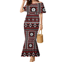Fiji Masi Tapa Pattern Red Family Matching Mermaid Dress and Hawaiian Shirt - Polynesian Pride