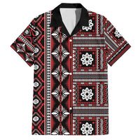 Fiji Masi Tapa Pattern Red Family Matching Off Shoulder Maxi Dress and Hawaiian Shirt - Polynesian Pride