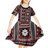 Fiji Masi Tapa Pattern Red Kid Short Sleeve Dress - Polynesian Pride
