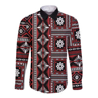 Fiji Masi Tapa Pattern Red Long Sleeve Button Shirt LT01 Unisex Red - Polynesian Pride