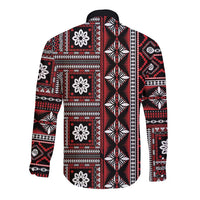 Fiji Masi Tapa Pattern Red Long Sleeve Button Shirt LT01 - Polynesian Pride