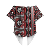 Fiji Masi Tapa Pattern Red Off Shoulder Wrap Waist Top LT01 - Polynesian Pride